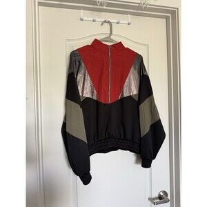Zara Colorblock Windbreaker Jacket Black Red Silver Olive Full Zip S